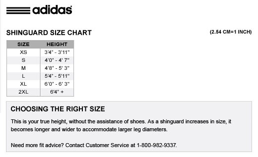 Adidas Youth Soccer Shin Guard Size Chart