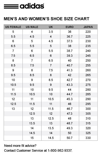 adidas shoe size chart womens to mens