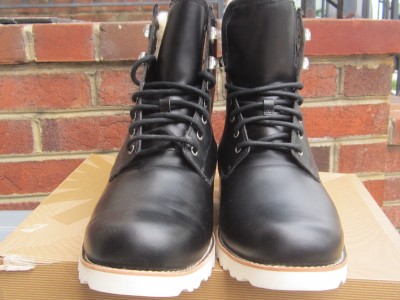 black boots with white soles