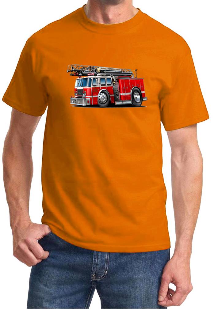 Fire Truck Ladder Truck Cartoon Design Tshirt NEW FREE SHIPPING - Picture 10 of 14