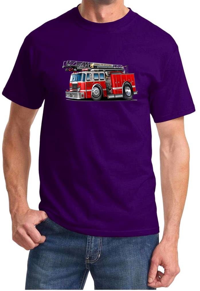 Fire Truck Ladder Truck Cartoon Design Tshirt NEW FREE SHIPPING - Picture 9 of 14