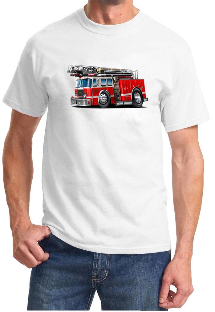 Fire Truck Ladder Truck Cartoon Design Tshirt NEW FREE SHIPPING - Picture 14 of 14