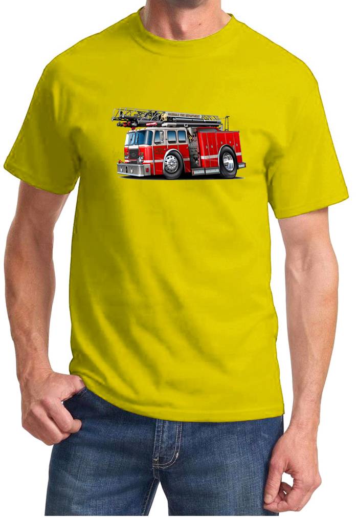 Fire Truck Ladder Truck Cartoon Design Tshirt NEW FREE SHIPPING - Picture 12 of 14