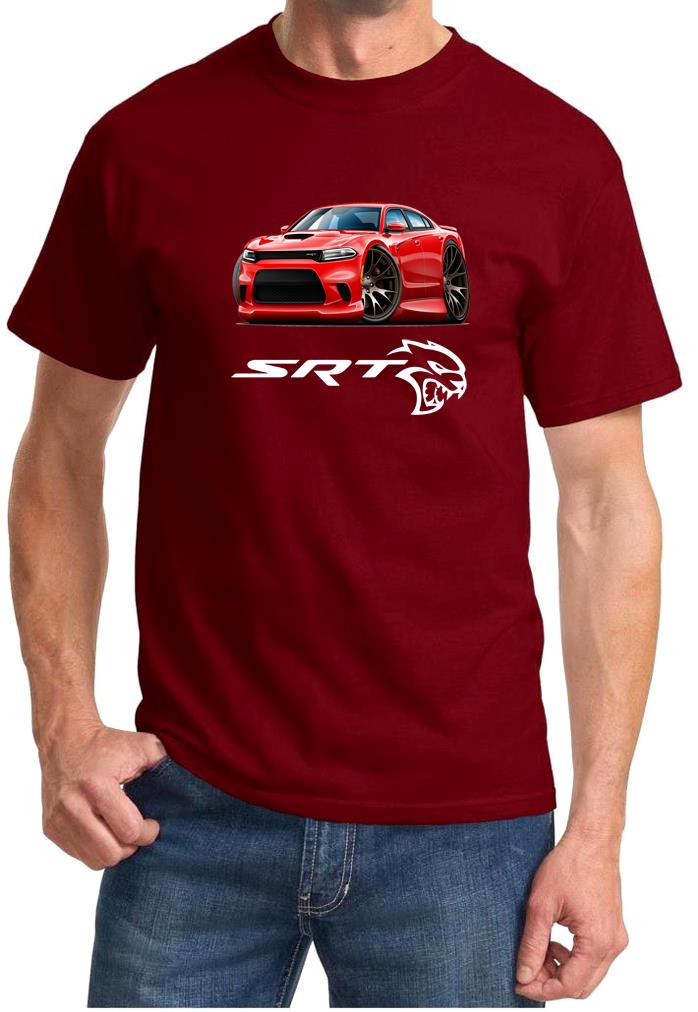 Charger SRT Hellcat Classic Red Muscle Car Design Tshirt NEW - Picture 7 of 13