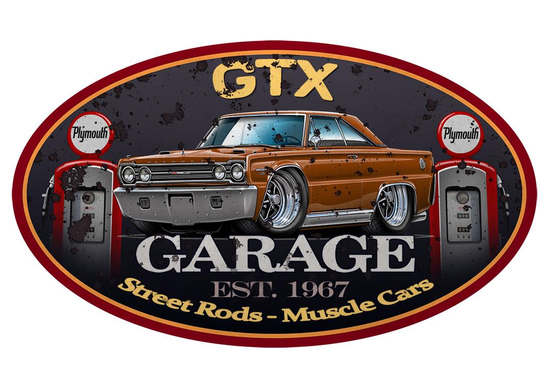 1967 Plymouth GTX Garage Sign Cartoon Wall Art Graphic Sticker eBay