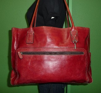 Vintage FOSSIL Red Leather Large Laptop Satchel Work School Tote Purse Bag | eBay