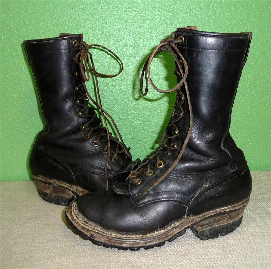 Vtg WHITE'S Black Leather Packer Logger HeavyDuty Work Boots Women's 6