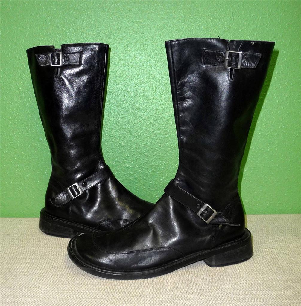 black mid calf motorcycle boots
