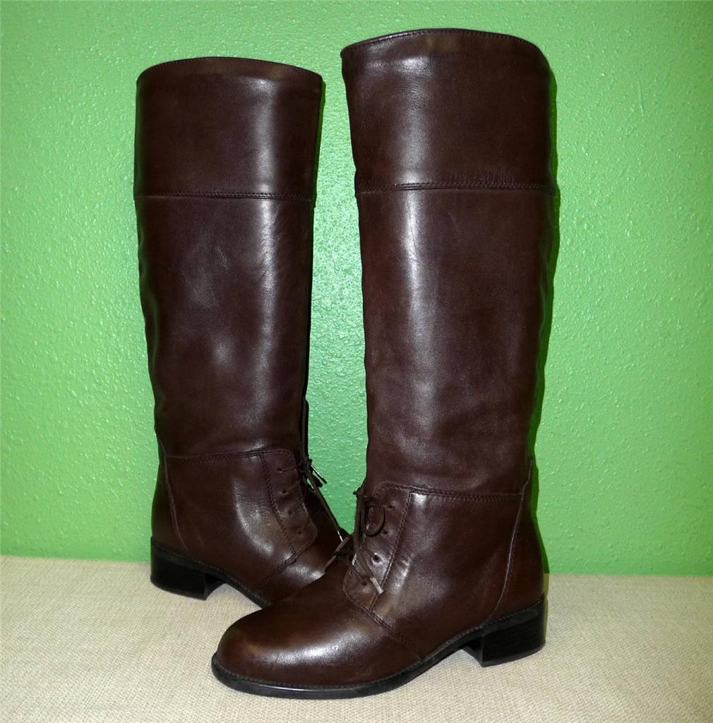 Vtg EQUESTRIAN Brown Leather KneeHigh English Laceup Riding Boots