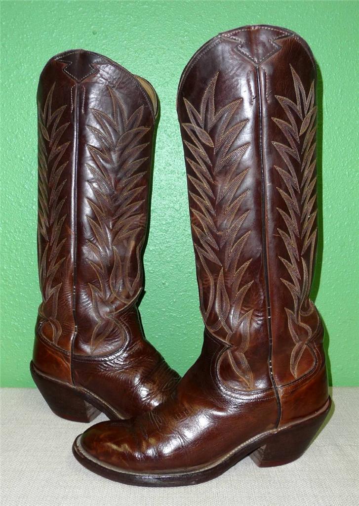 Vtg JUSTIN FORT WORTH TX Brown Leather TALL Western Cowboy Boots Men's