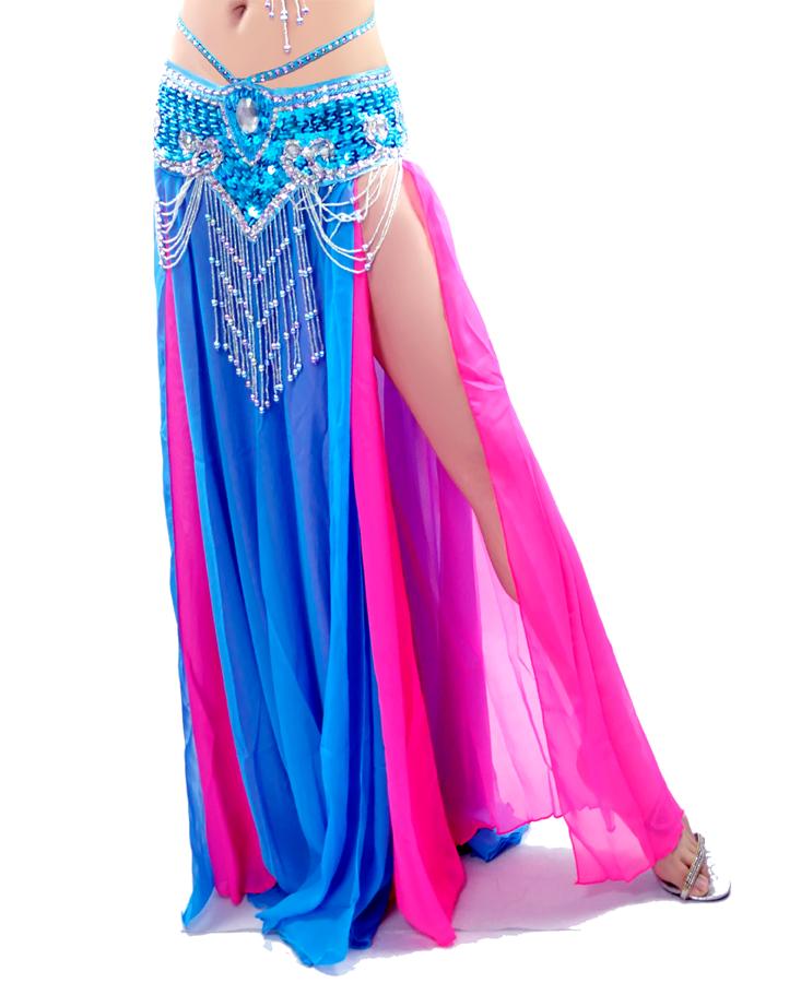 Professional New Sexy Belly Dance Costume Dual Color Slit Skirt 11 Colors