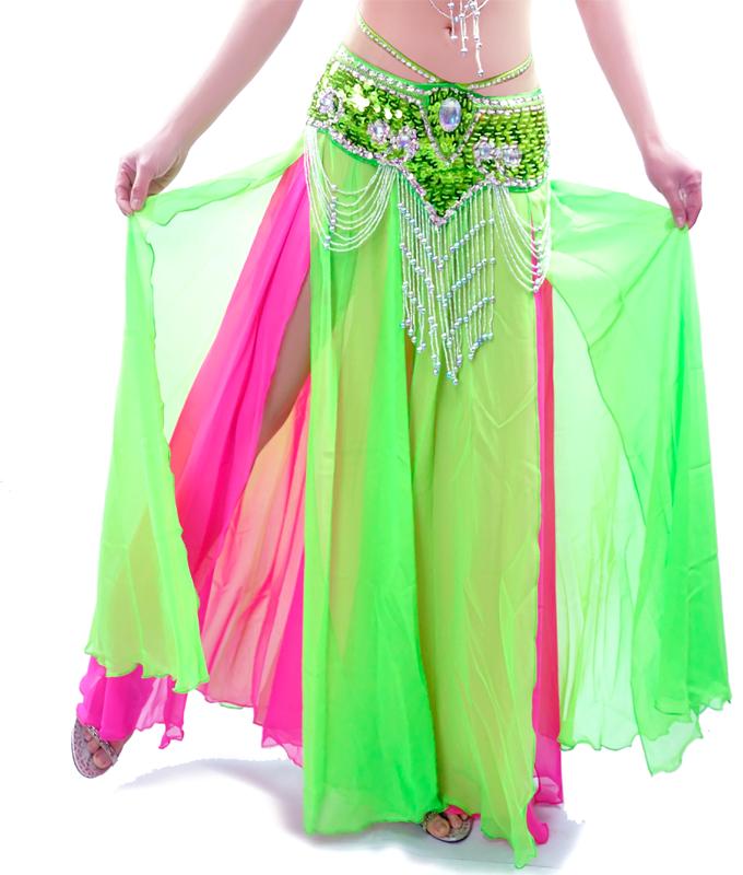 Professional New Sexy Belly Dance Costume Dual Color Slit Skirt 11 Colors