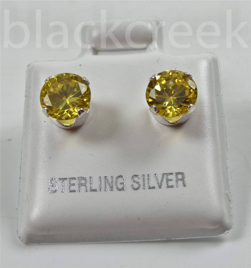 925 Sterling Silver ~ 6mm Round Sparkling Cubic Zirconia Solitaire Earrings - Picture 3 of 13