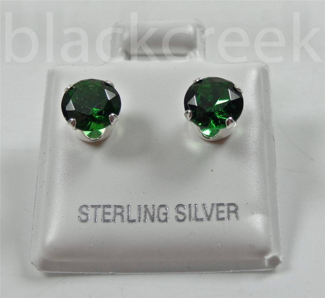925 Sterling Silver ~ 6mm Round Sparkling Cubic Zirconia Solitaire Earrings - Picture 5 of 13