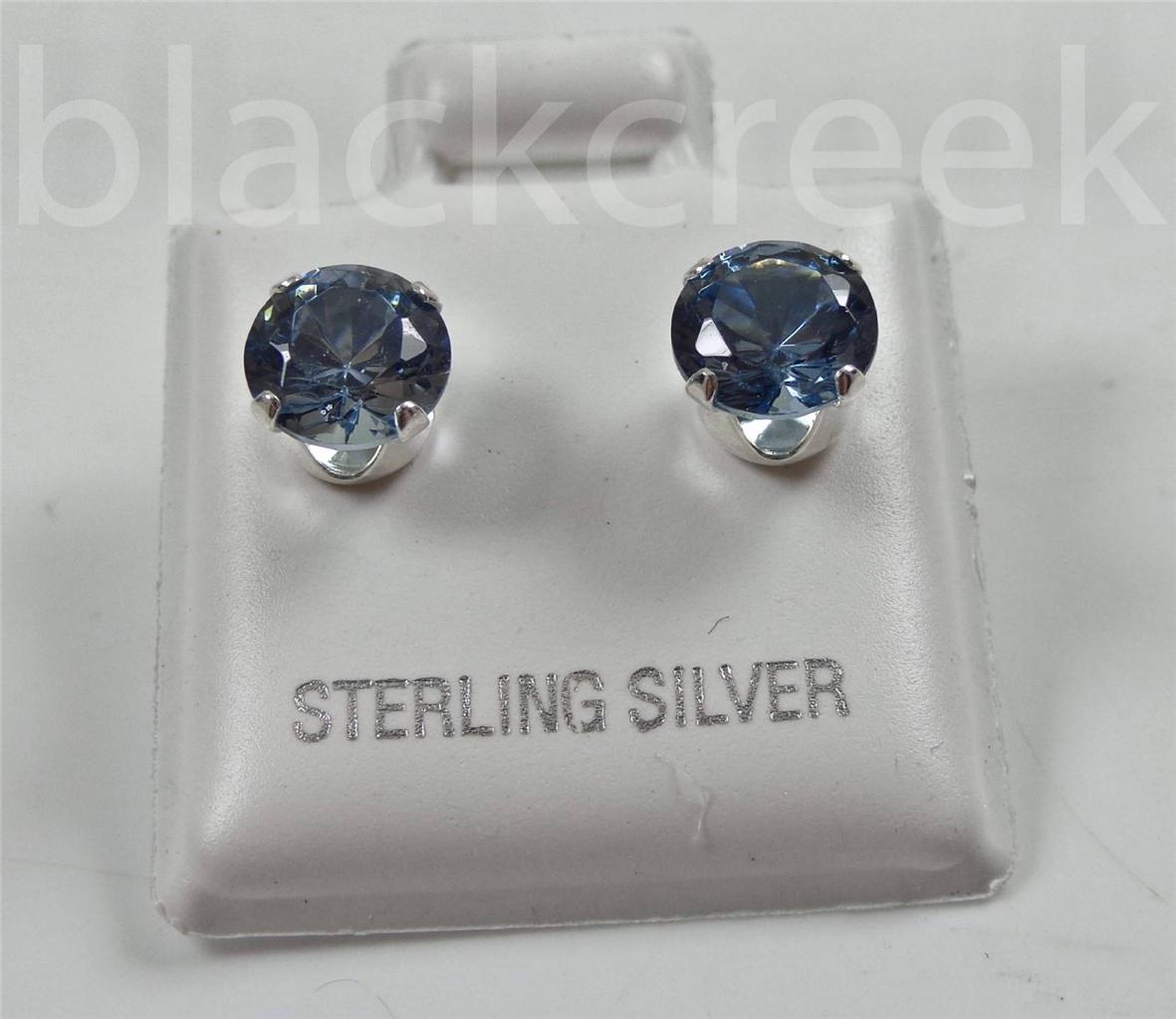 925 Sterling Silver ~ 6mm Round Sparkling Cubic Zirconia Solitaire Earrings - Picture 7 of 13