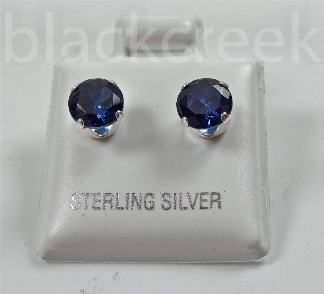 925 Sterling Silver ~ 6mm Round Sparkling Cubic Zirconia Solitaire Earrings - Picture 8 of 13