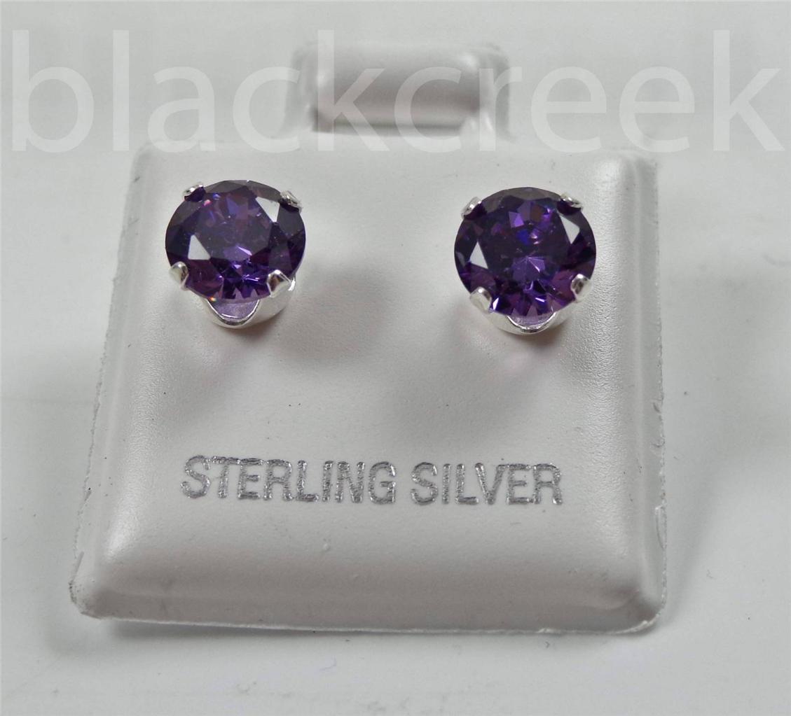 925 Sterling Silver ~ 6mm Round Sparkling Cubic Zirconia Solitaire Earrings - Picture 9 of 13