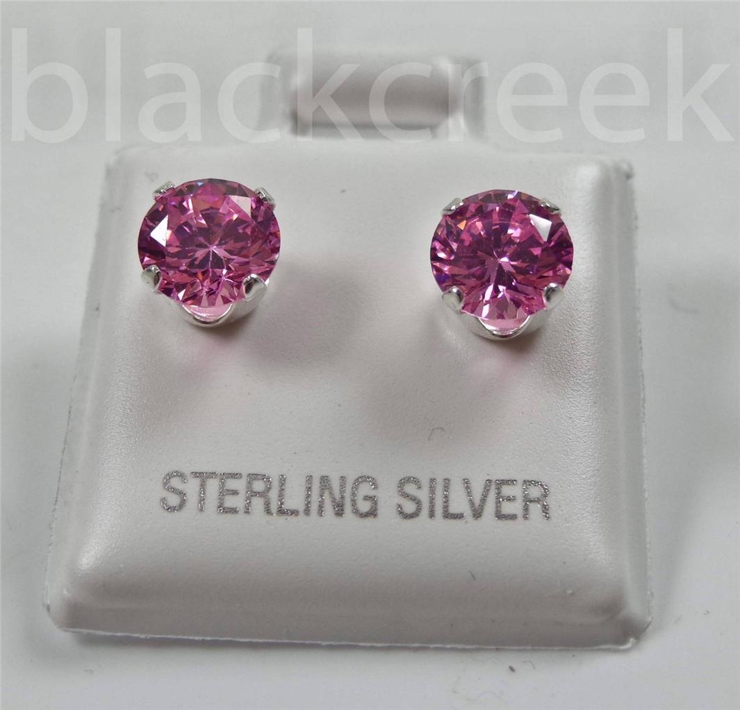 925 Sterling Silver ~ 6mm Round Sparkling Cubic Zirconia Solitaire Earrings - Picture 12 of 13