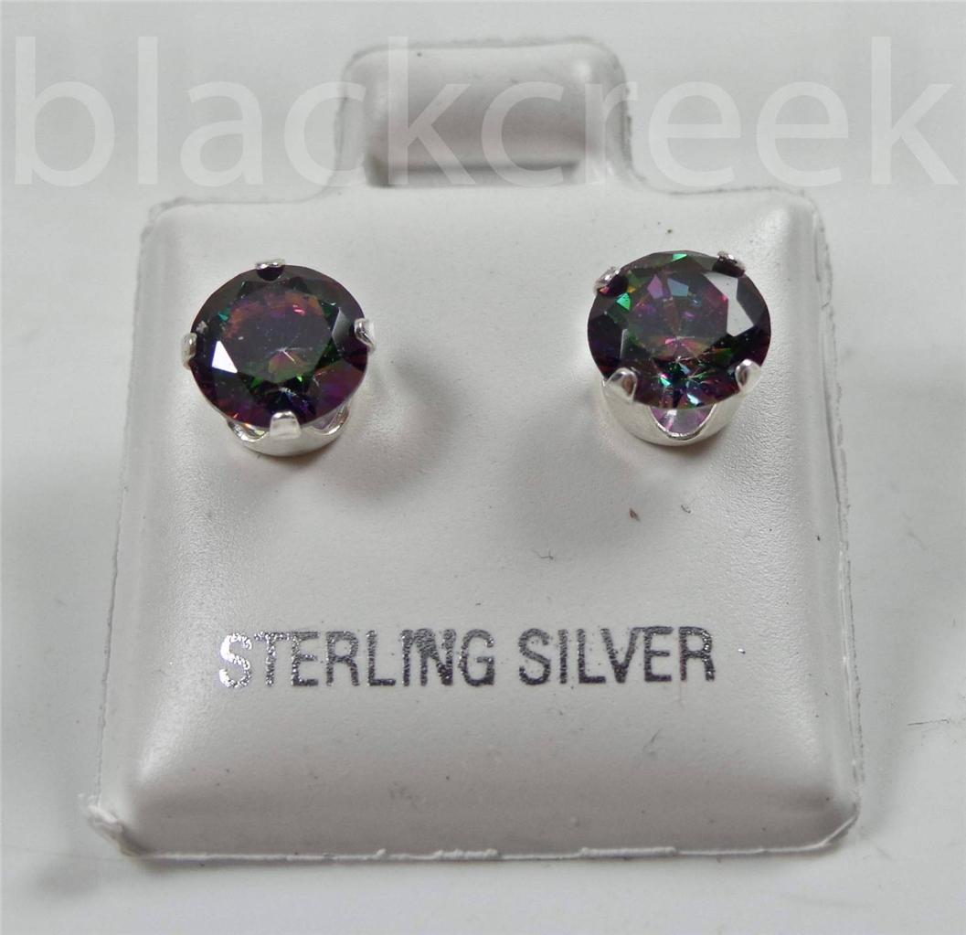 925 Sterling Silver ~ 6mm Round Sparkling Cubic Zirconia Solitaire Earrings - Picture 11 of 13
