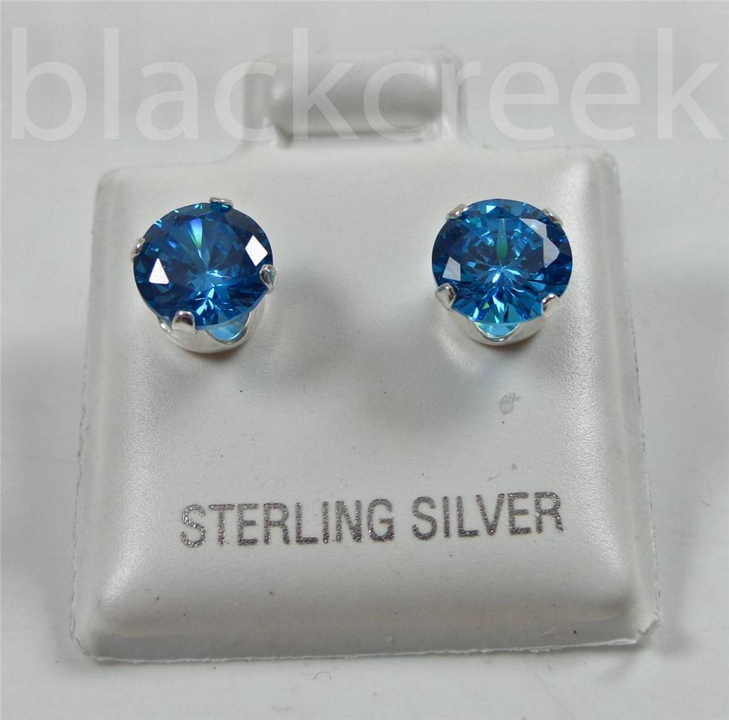 925 Sterling Silver ~ 6mm Round Sparkling Cubic Zirconia Solitaire Earrings - Picture 4 of 13