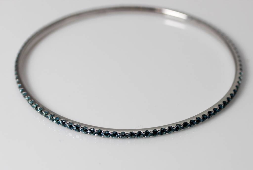 Costco 14K White Gold Faceted Blue Topaz Bangle Bracelet 8.5" 3782 eBay