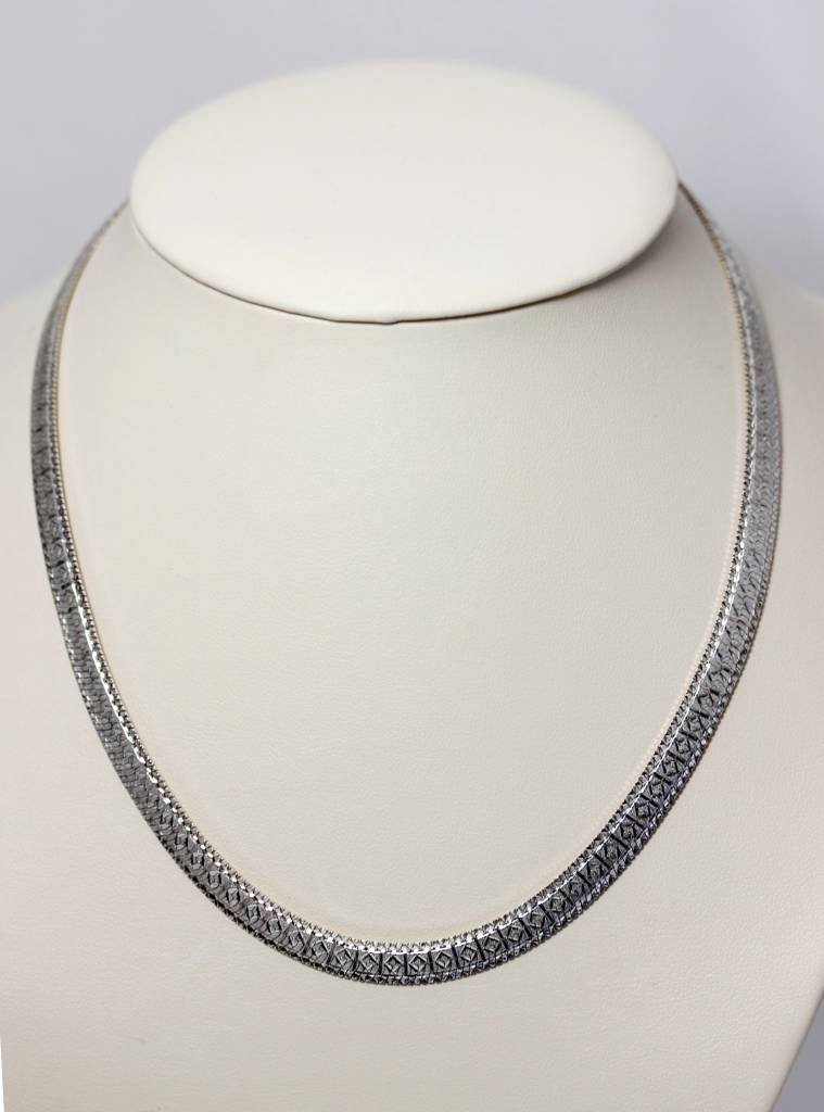 Sterling Silver Milor Italy Diamond Cut Wide Herringbone Chain Necklace