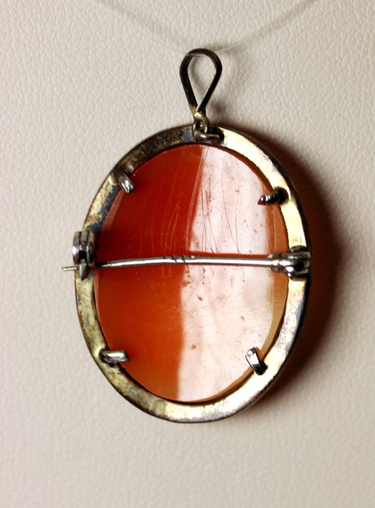 Beautiful Vtg Naples Italy Shell Cameo w/Marcasite 800 Silver Pin