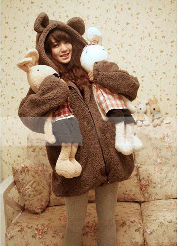 Womens Winter Warm Cartoon Bear Ear Hoodie Hooded Outerwear Jackets