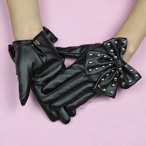 WOMEN'S BOW FAUX LEATHER GLOVES STUD eBay