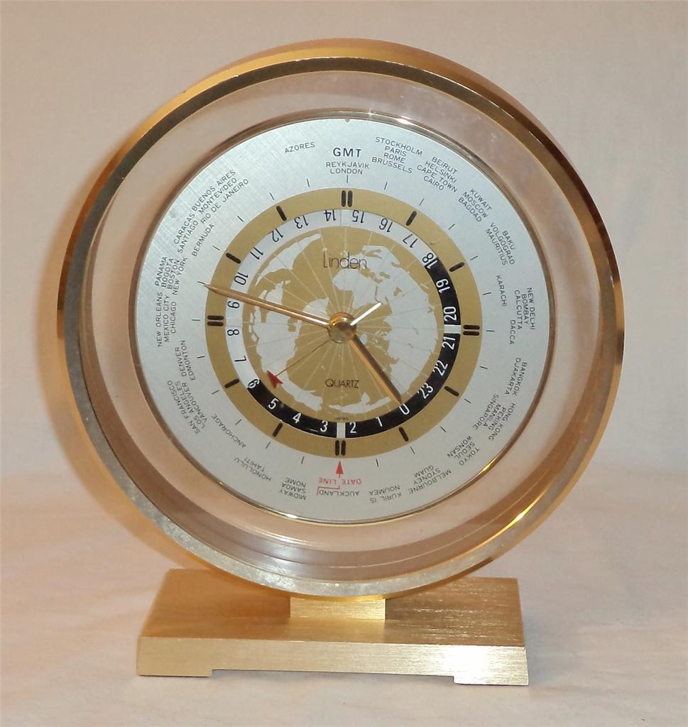 VINTAGE LINDEN QUARTZ GMT WORLD CLOCK INTERNATIONAL TIME DATE LINE