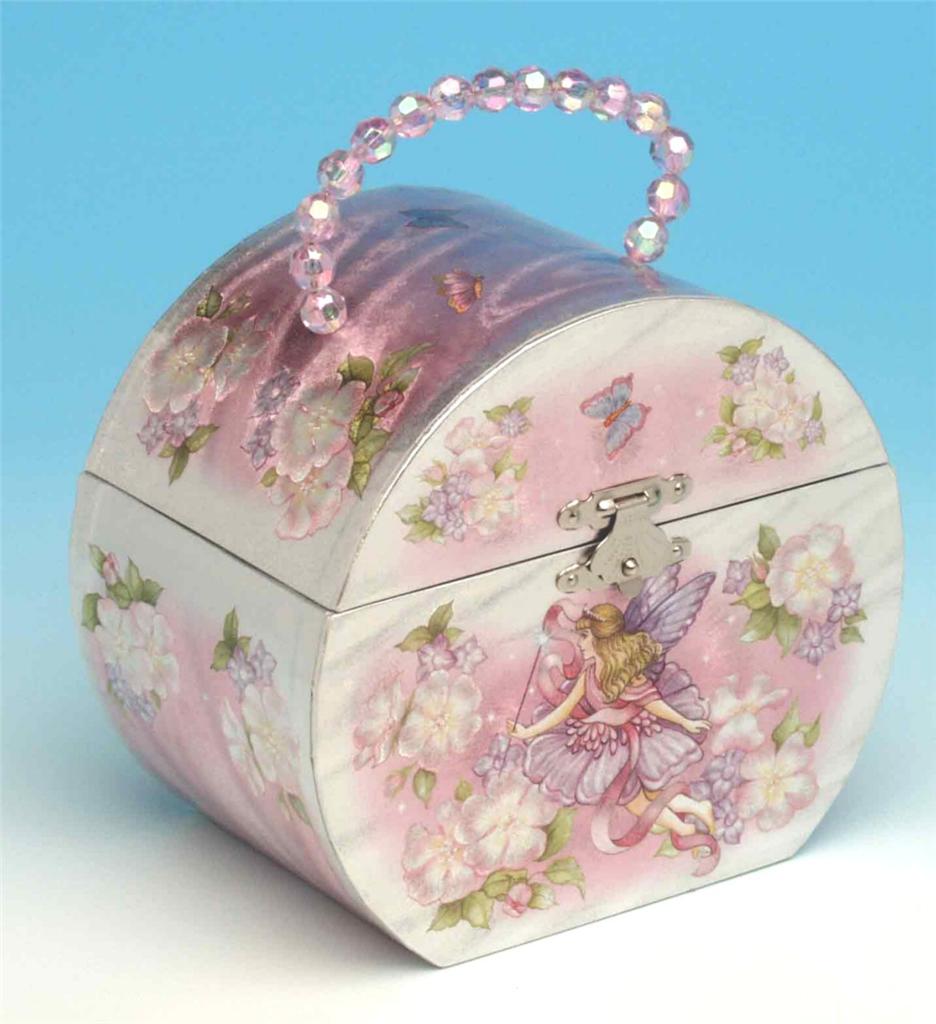 Girls Ballerina Jewellery Jewelry Music Box Fairy with Beaded Handle