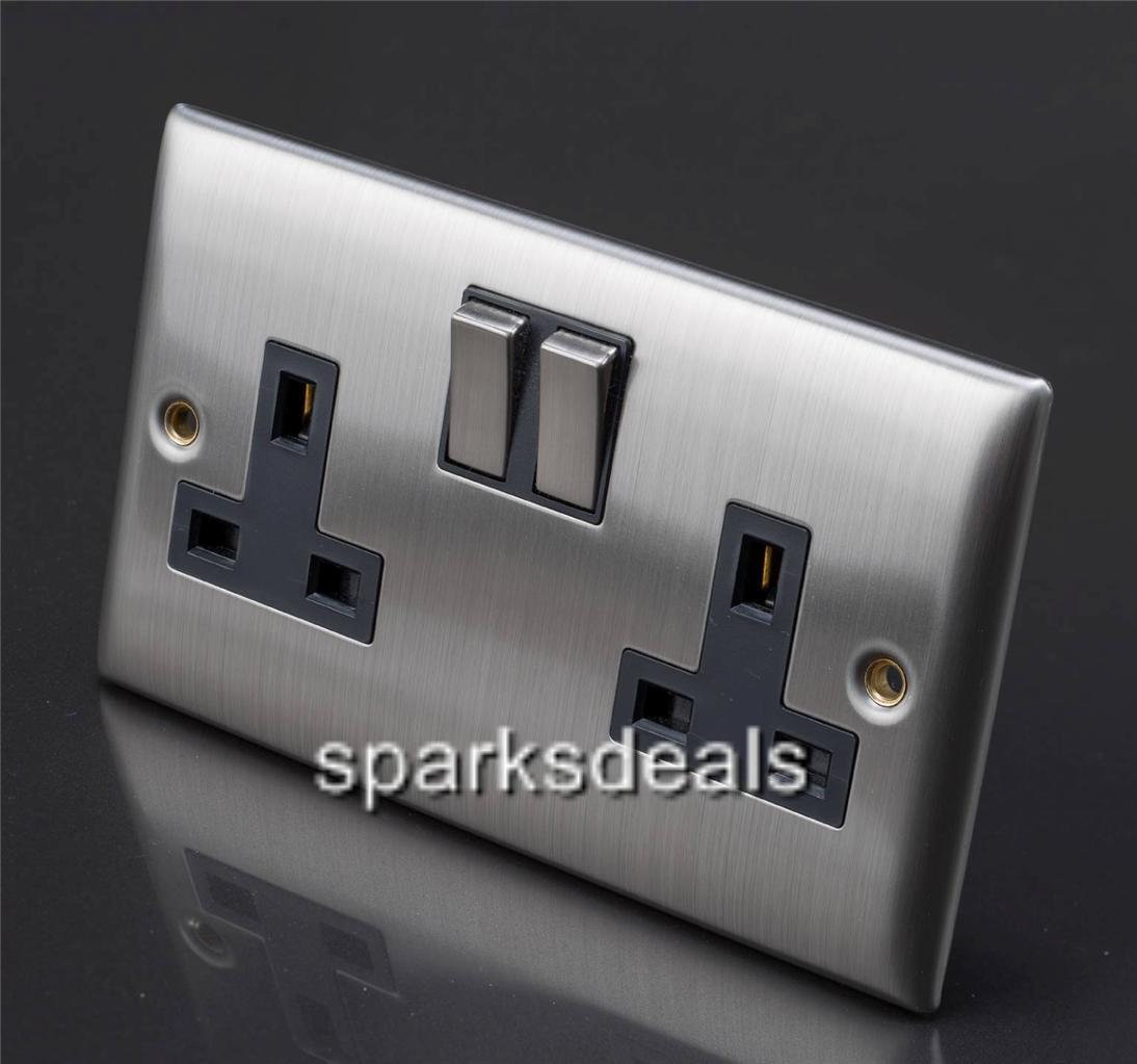 Dencon Brushed Stainless Steel Satin Chrome Socket Switch Full Range