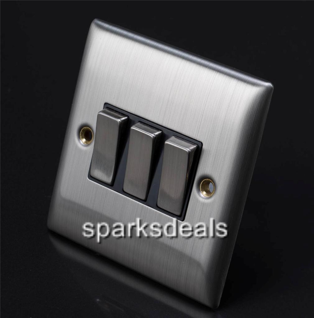 Dencon Brushed Stainless Steel Satin Chrome Socket Switch Full Range