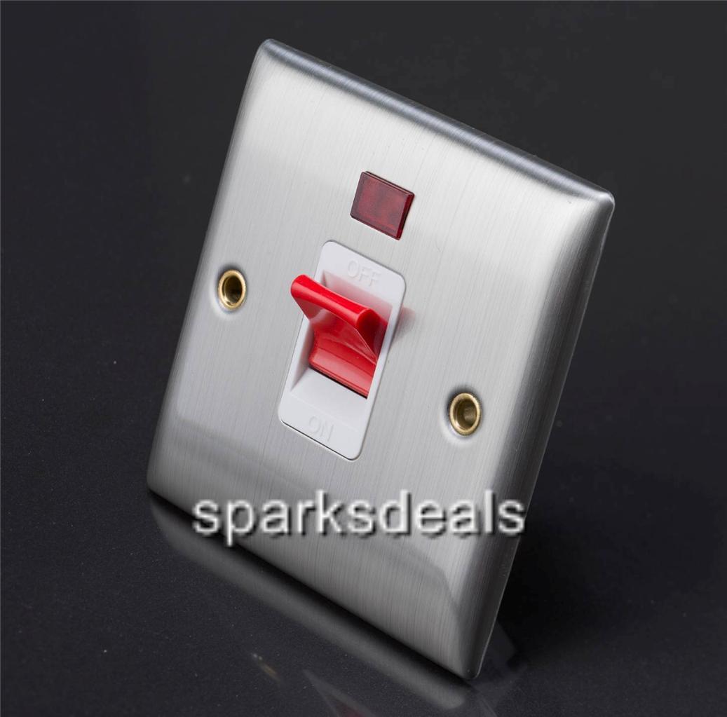 Dencon Brushed Stainless Steel Satin Chrome Socket Switch Full Range
