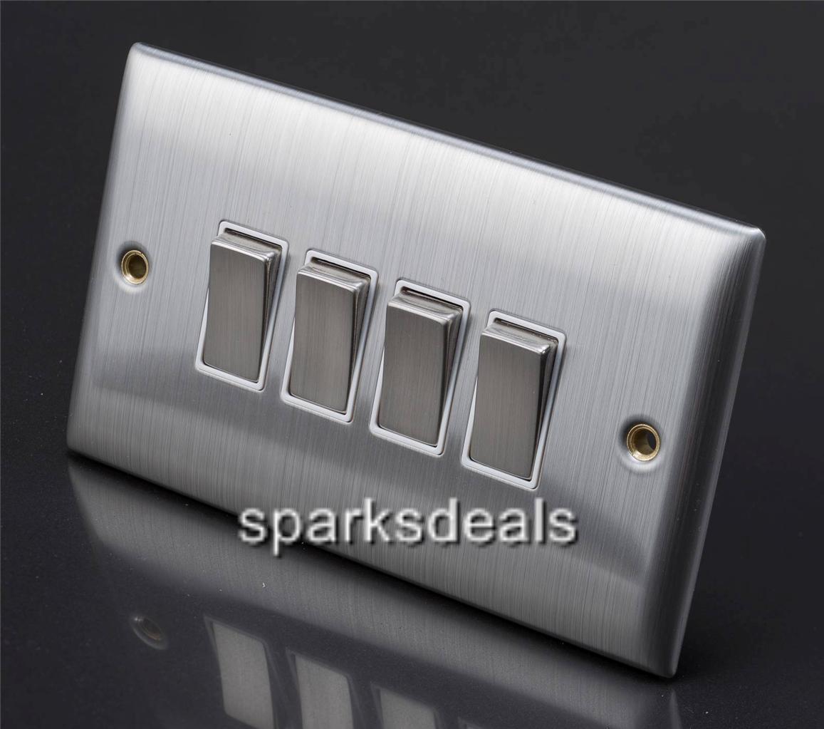Dencon Brushed Stainless Steel Satin Chrome Socket Switch Full Range