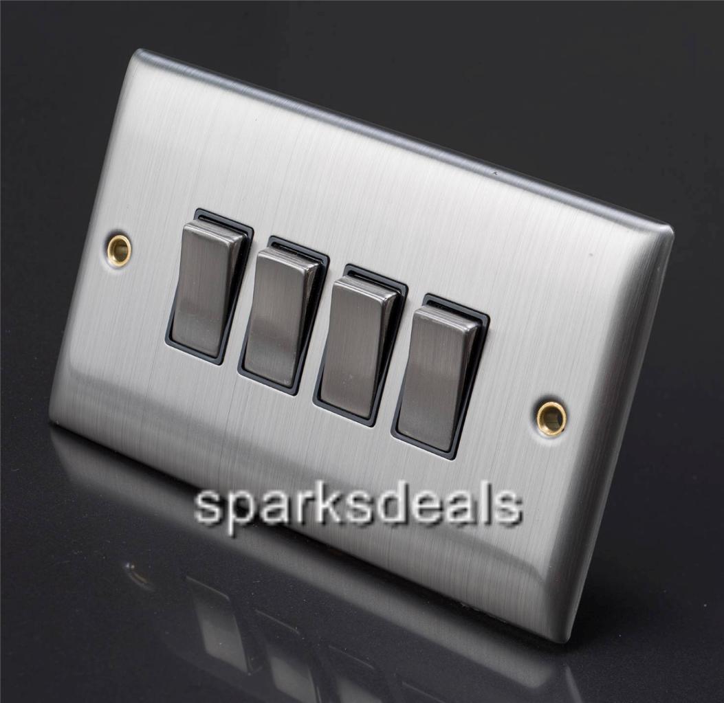 Dencon Brushed Stainless Steel Satin Chrome Socket Switch Full Range