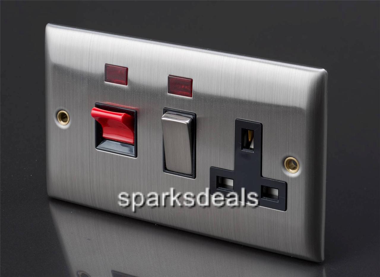 Dencon Brushed Stainless Steel Satin Chrome Socket Switch Full Range