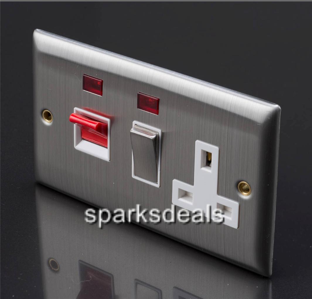 Dencon Brushed Stainless Steel Satin Chrome Socket Switch Full Range Available eBay