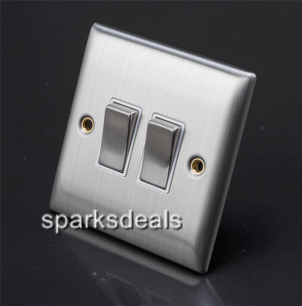 Dencon Brushed Stainless Steel Satin Chrome Socket Switch Full Range