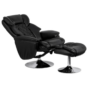 Overstuffed Luxury Black Leather Recliner Lounge Chair Ottoman 