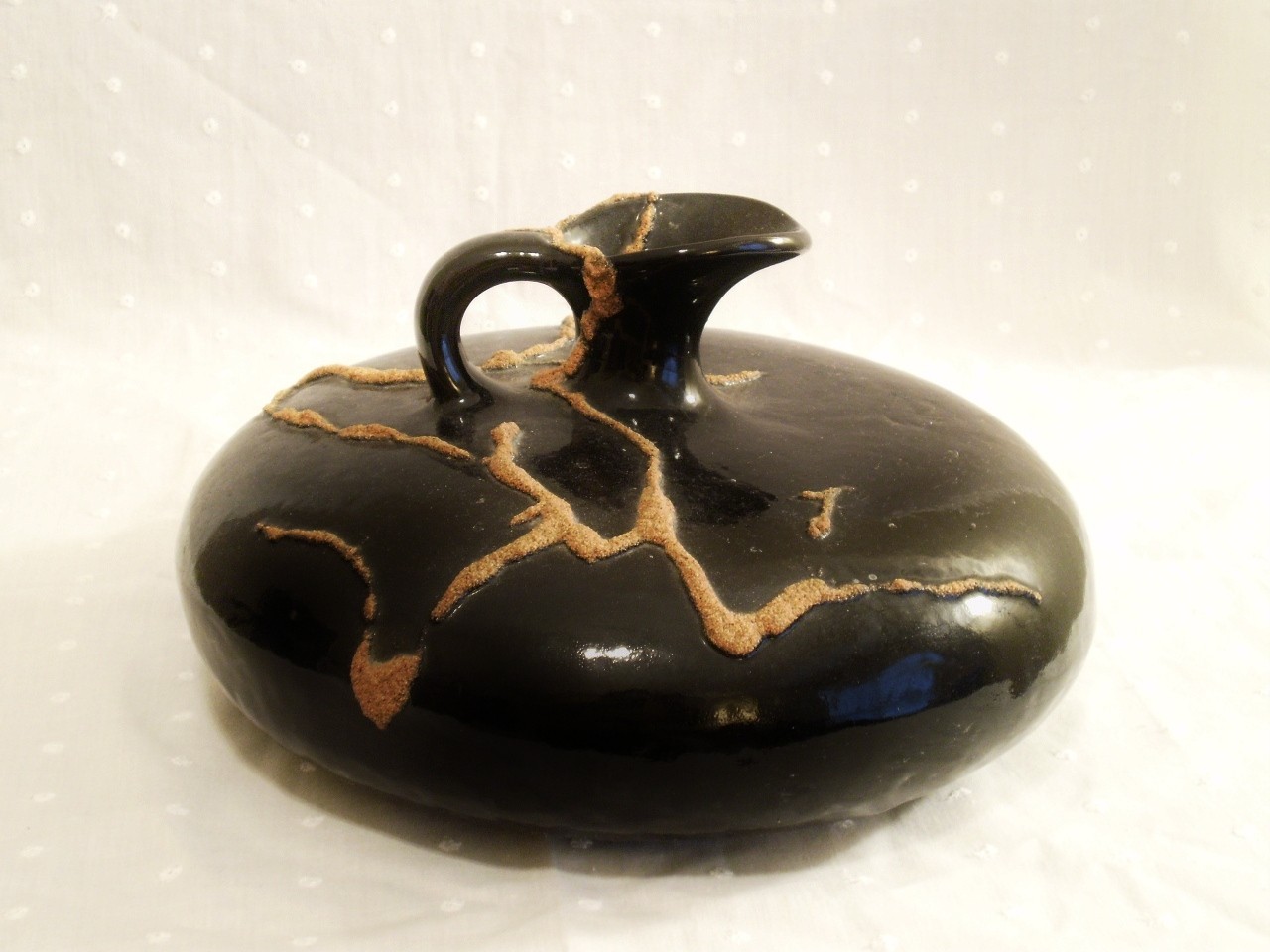 Vintage Black and Orange Pottery Squat Ewer Vase Jug eBay