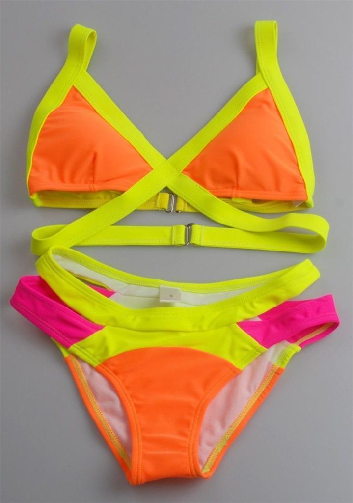 Women Lady Sexy Bandage Neon Bikini Set Padded Swimsuit Beachwear Swimwear Ebay