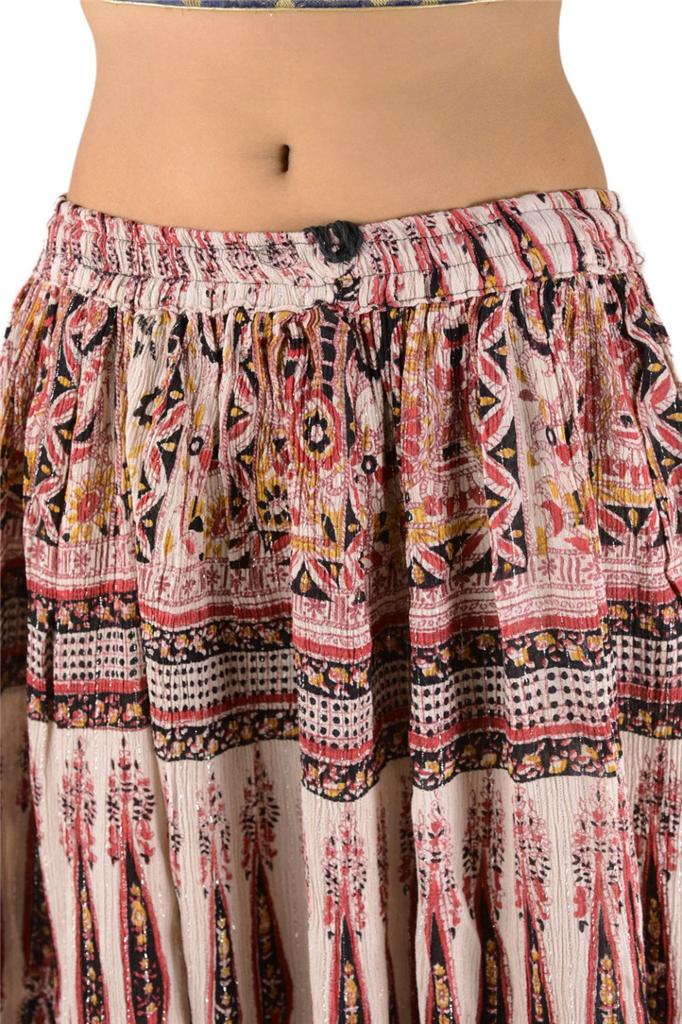 WOMEN'S LONG INDIAN SKIRT PRINTED COTTON MAXI SKIRT FLORAL DESIGN CREAM