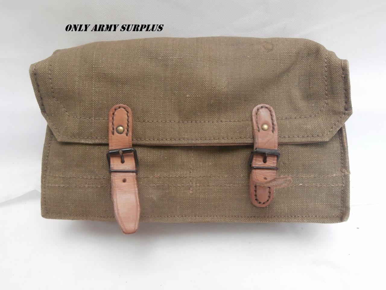 Original French Military Leather Lined Pannier Bag Satchel Vintage Army