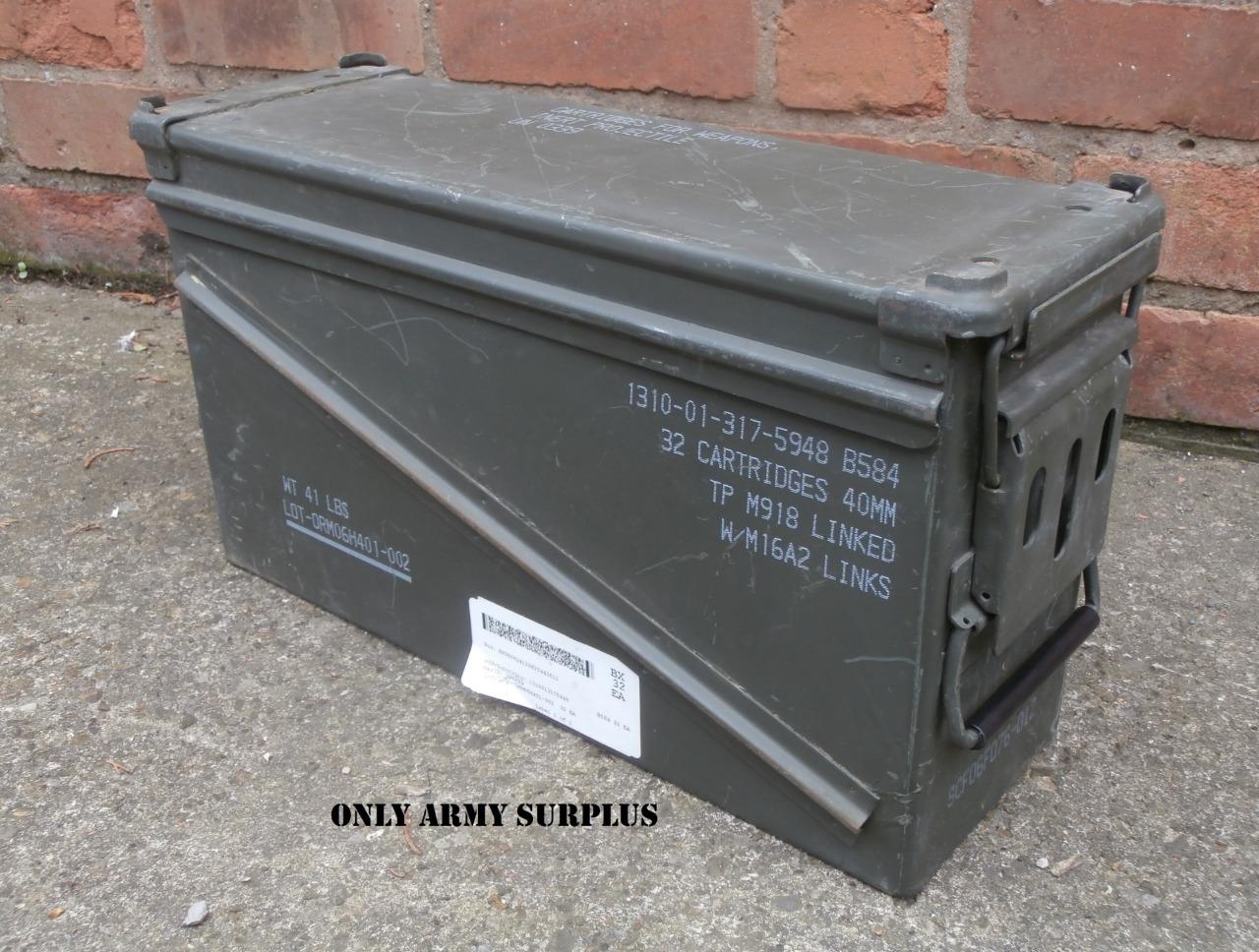 US Army Large Metal Ammo Box Tool Box Storage Ammunition Olive Surplus