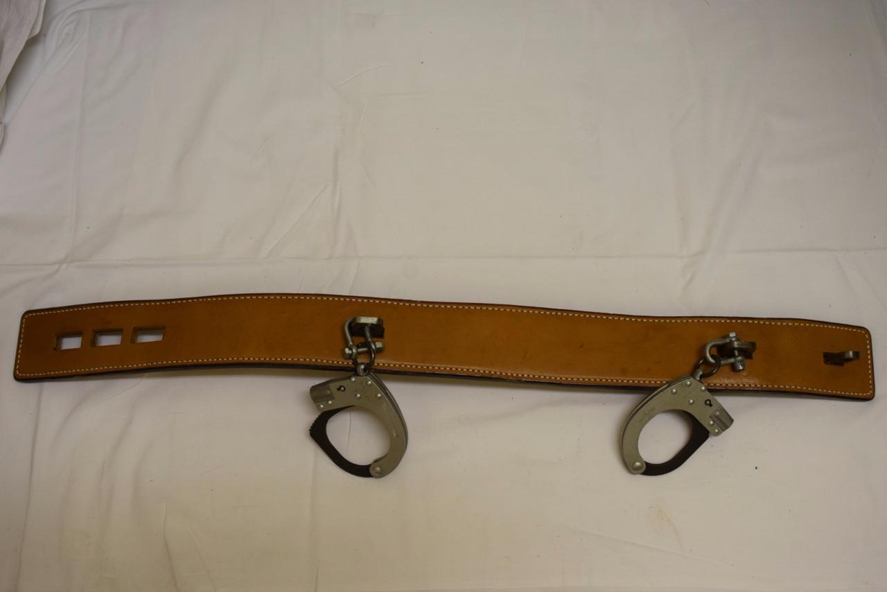 Vintage Ex Police Prisoner Restraint Belt Handcuffs Leather Belt Cuffs