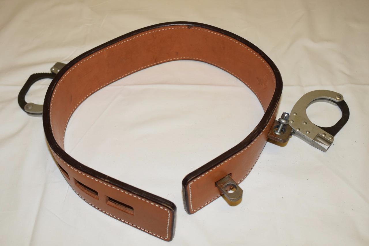 Vintage Ex Police Prisoner Restraint Belt Handcuffs Leather Belt Cuffs