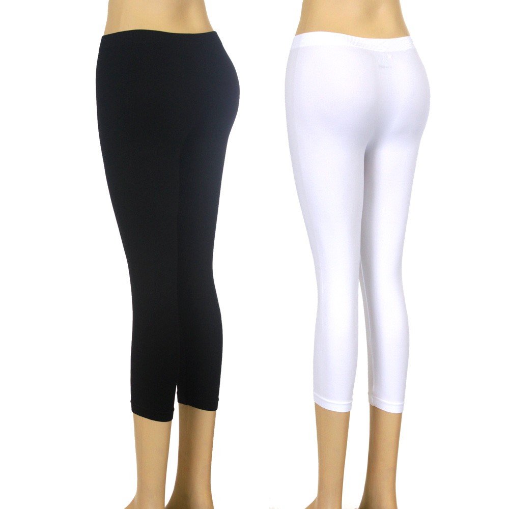 New-Black-White-CAPRI-LEGGINGS-S-M-L-XL-Thick-Solid-Tights-Yoga-Stretch-Pants