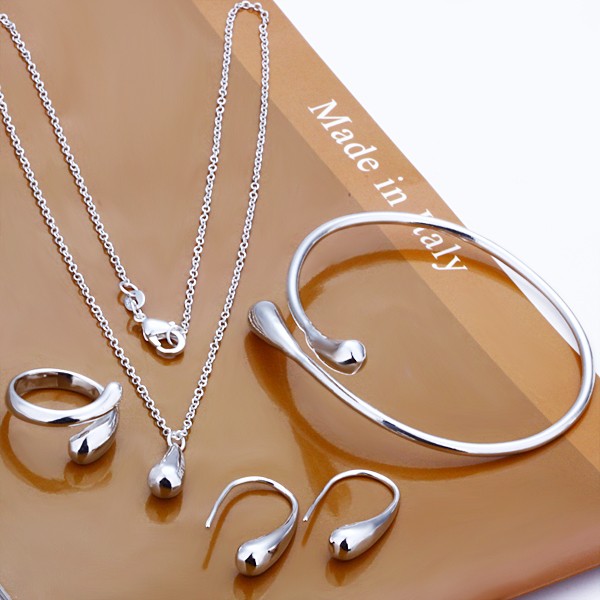 Fashion wholesale solid 925Silver Sets Necklace bracelet Earrings ring+ gift box