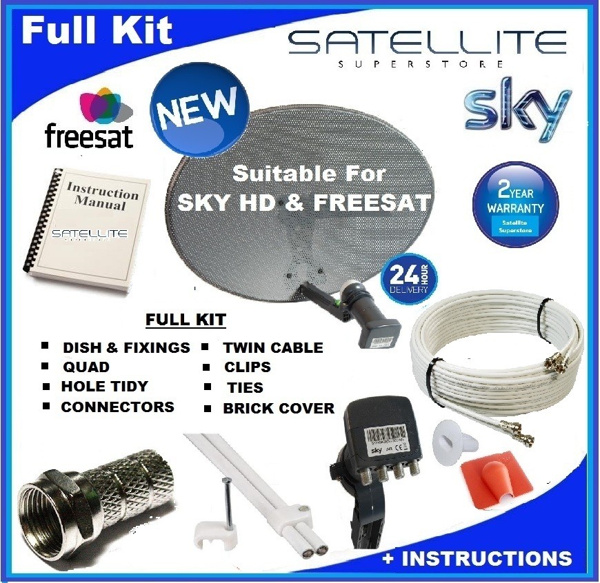Sky / Sky HD / Freesat HD Satellite Dish & Full 20m Twin White Install